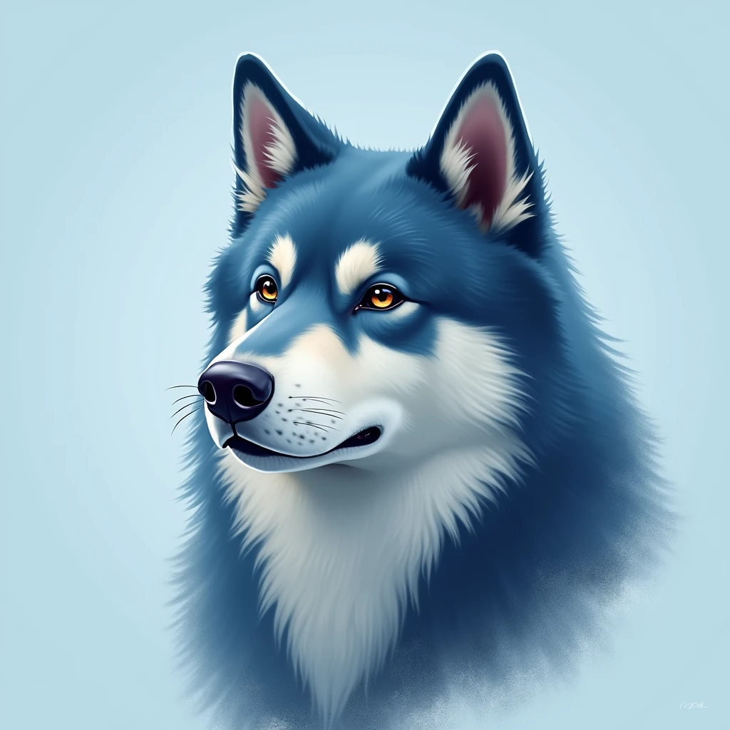blue neiro inu , light blue background , logo , head only ,noble, noble ,straight facing