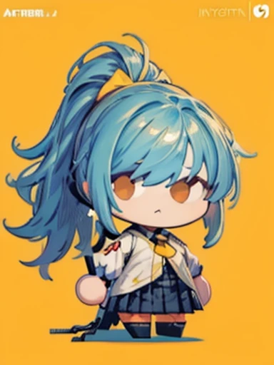 ((chibi)), big head, focus face, flat avatar, (masterpiece:1.2, highest quality), (Realistic, photoRealistic:1.4), Beautiful illustrations, (Natural Side Lighting, Cinema Lighting), Written boundary depth, Beautiful thighs staring at the viewer, 1 female, 20-year-old, alone, thin, slender, (small breasts), anime girl in a short red check skirt and Black blouse with formal collar, ((yellow tie)), ((white sox)), yellow cardigan, ((Blue eyes)), Messy hair, High ponytail, hanayamata, single character full body, anime full body illustration, from girls frontline, full body single character, girls frontline style, anime vtuber full body model, render of april, full body with costume, full body illustration, visual novel sprite, fine details. girls frontline, necoark