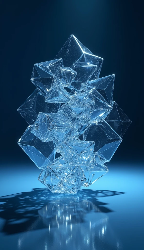 Glass,Transparency,Geometric patterns,Dark blue background,Sense of space