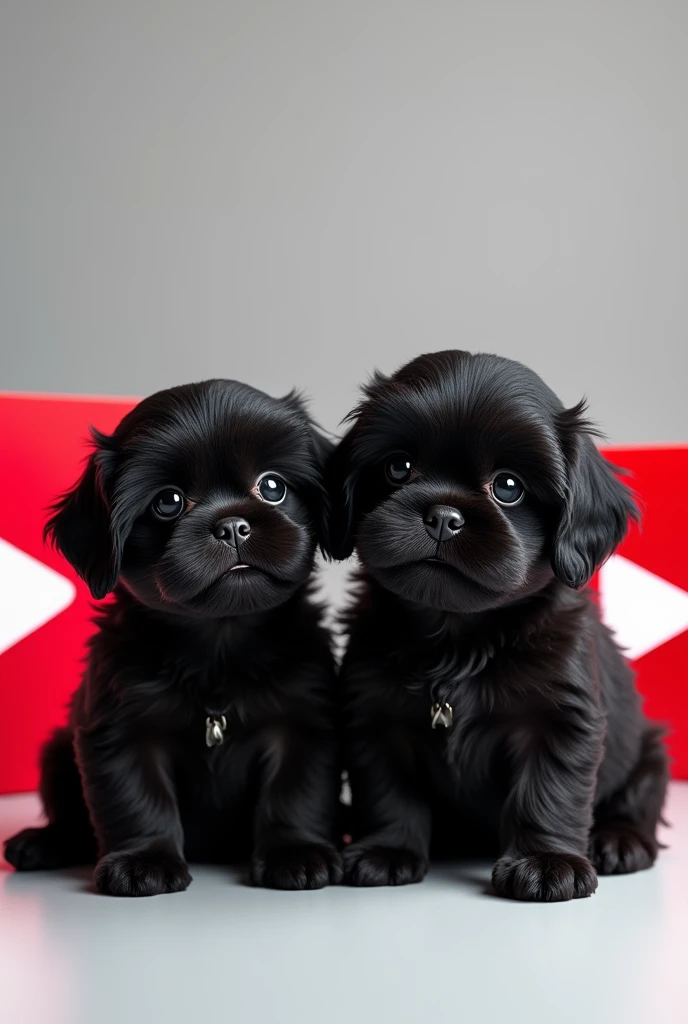 2 aforable black shih tzu puppies posing next to the tiktok and youtube logo