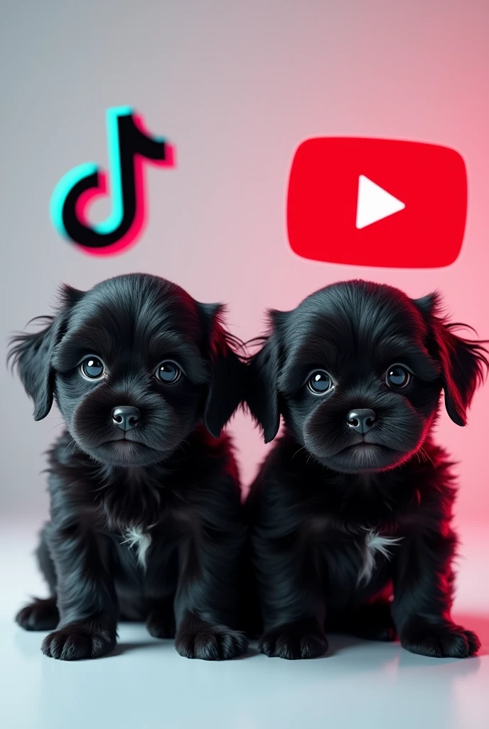 2 aforable black shih tzu puppies posing next to the tiktok and youtube logo