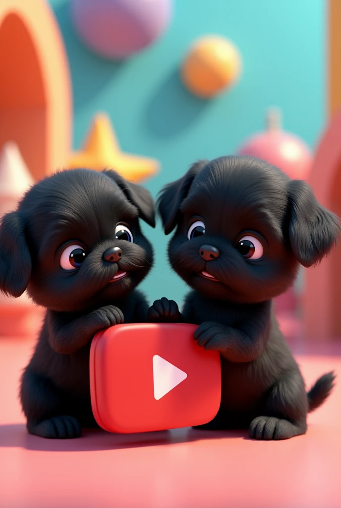 2 aforable black shih tzu puppies posing next to the tiktok and youtube logo 3D Pixar style