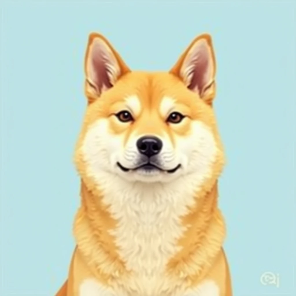 yellow   neiro inu , light blue background , logo , head only ,noble, noble ,straight facing 