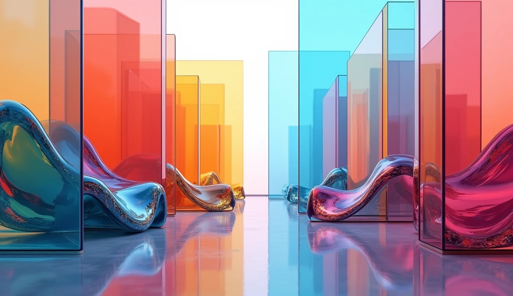 Glass，color，Transparency，Geometric patterns，Sense of space，poster