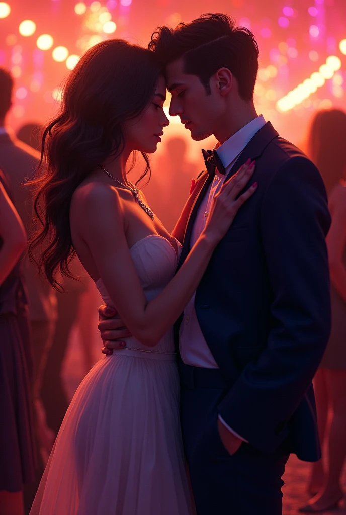 Create a image, a boys with one girl, chill and sex seen on party, sad importations,
Beautiful girls , happy and sex impressions,
Girls Wear a beautiful dress
Boys wear very interesting suits

Between girl and boy
Sex seen