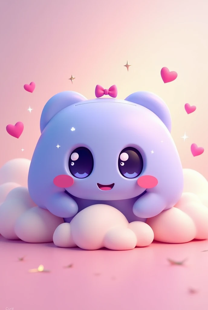 Design an ultra-cute version of the Discord logo with soft, rounded edges and a pastel color palette. The iconic face of the logo should have big, sparkling eyes and a cheerful smile, with blush on its cheeks to add an adorable touch. Add tiny, playful details like heart-shaped accents or a small bow on top. The background should be soft and inviting, perhaps with gentle gradients or light patterns like stars or clouds to enhance the overall cuteness. The logo should exude warmth and friendliness, making it irresistibly charming