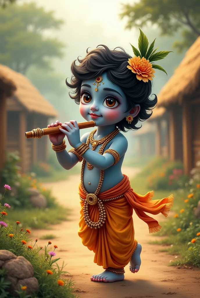 Krishna ji ki cute photos with fluet in Village 