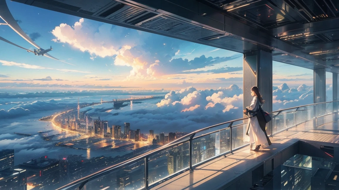 (best quality,4K,8ก,High resolution,Masterpiece:1.2),Very detailed,(realistic,realistic,Realistic photos:1.37),Floating city of the future,Technologies of the future,Large high-tech tablet platform in the city,airship,floating in the sky,city of the future,Small planes around,High-tech hemisphere platform,colorful lights,advanced architecture,modern architecture,skyscraper,Cloud access,beauty,city scenery,Impressive design,Perfectly blended with nature,Lively and lively atmosphere,Transportation system of the future,Parking is suspended,Transparent pathways,Lush greenery,Sky Garden,Cascading waterfall,Stunning skyline,Water reflections,Sparkling River,Architectural innovation,skyscraperแห่งอนาคต,Clear dome,The shape of the building is unusual.,Elevated walkway,Impressive skyline,fluorescent light,Technologies of the future,Simple design,Observation point,Panoramic view,Cloud Piercing Tower,bright colors,The great sunrise,Great sunset,Spectacular light show,Magical atmosphere,city of the future,Urban utopia,Luxury Lifestyle,Energy innovation,Sustainable development,smart city technology,Advanced infrastructure,Serene atmosphere,Nature and technology coexist harmoniously,Great urban landscape,Unprecedented urban planning,Architecture seamlessly connected to nature,High-tech metropolis,A cutting-edge engineering marvel,The future of urban living,Visionary architectural concepts,Energy-efficient buildings,Blending with the environment,City floating above the clouds,Utopian dreams become reality,Endless possibilities,Modern transportation network,Integration of green energy,Innovative materials,Impressive holographic displays,Advanced communication system,Breathtaking aerial views,Quiet environment,Modern Aesthetics,The intangible beauty ,There is a train., Close-up railway tracks
