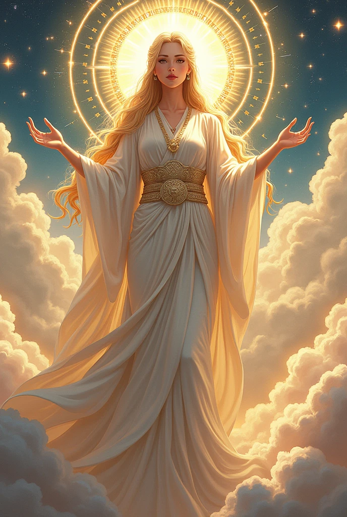 create an anime image of a woman that is the mother of the goddess of sun