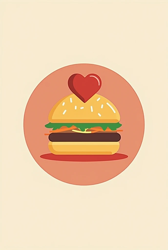 Round burger logo with a heart