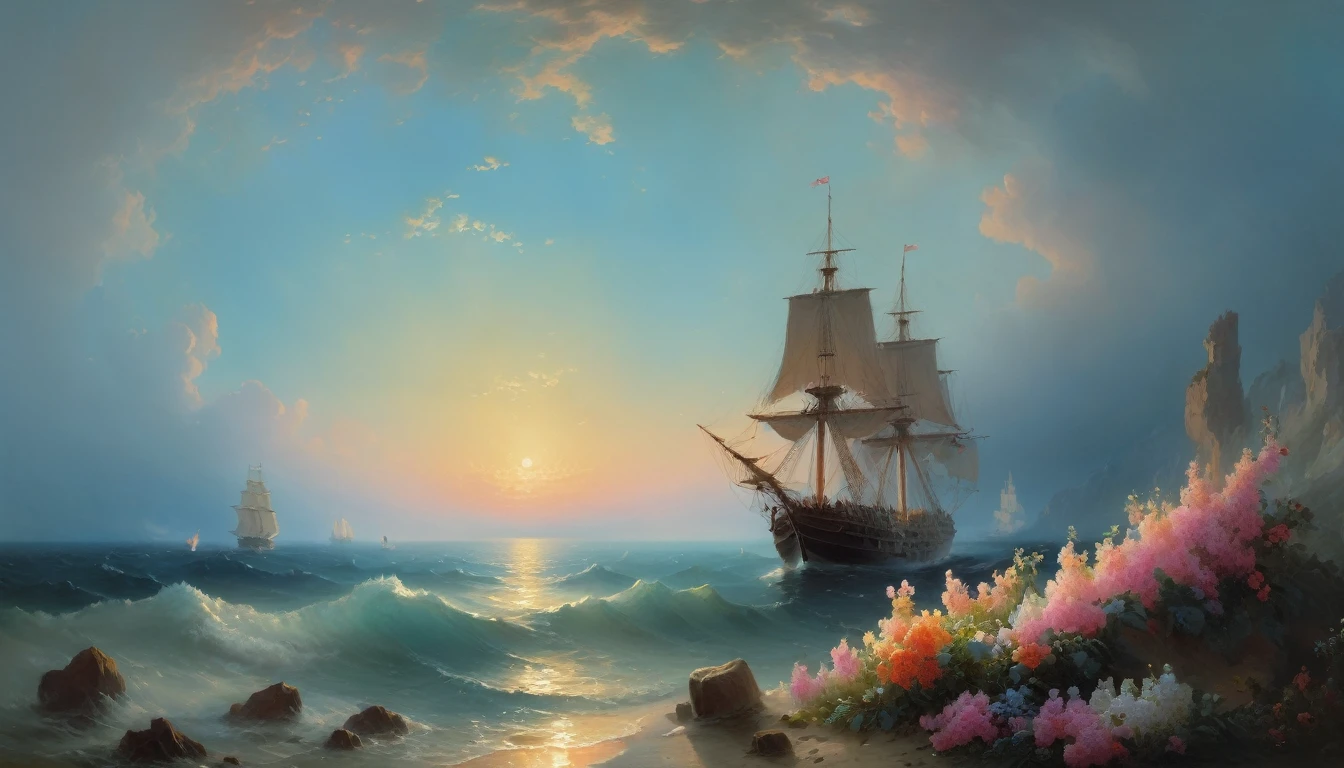 Sea of Flowers, โดย Ivan Aivazovsky, best quality, Masterpiece, Agency work, official art, professional, There are extraordinarily intricate details., 8ก