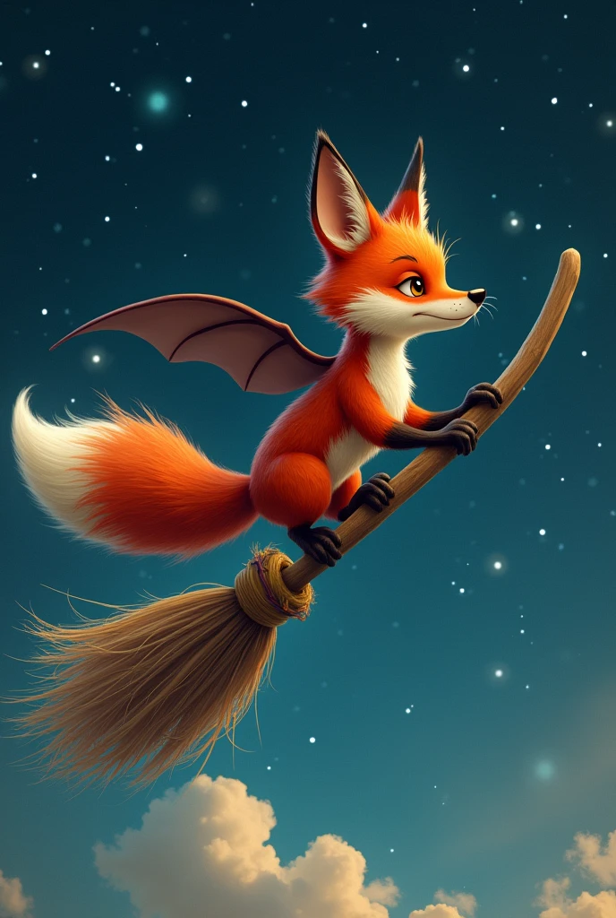 Fox flying on a broom