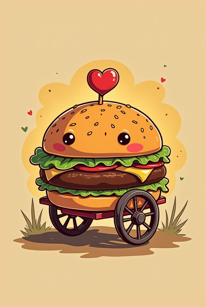 Round hamburger cart logo with a Disney style heart