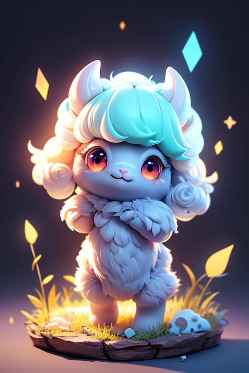 Create a picture of a little lamb monster. . The body is transparent and can be seen through. The image is sharp and detailed., with beautiful colors.. With arms, leg, eyes, mouth, พื้นหลังสีlegว