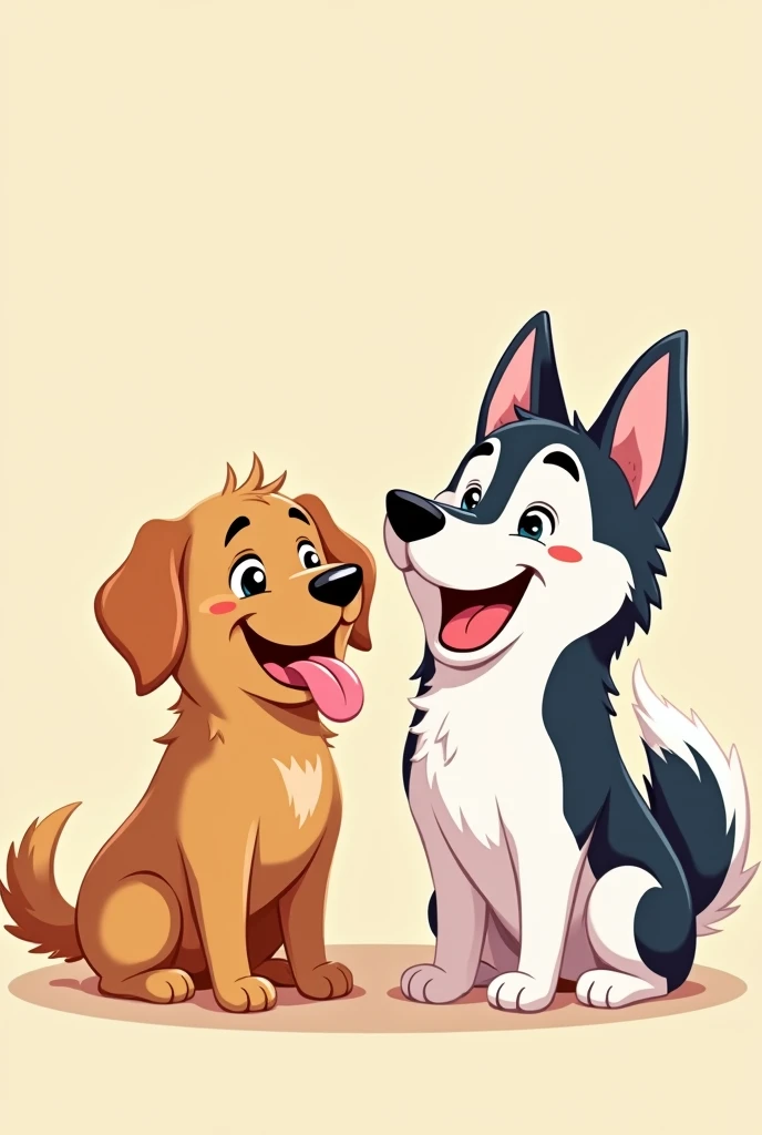 A cartoon face of a golden retriever labrador with its tongue sticking out and a husky