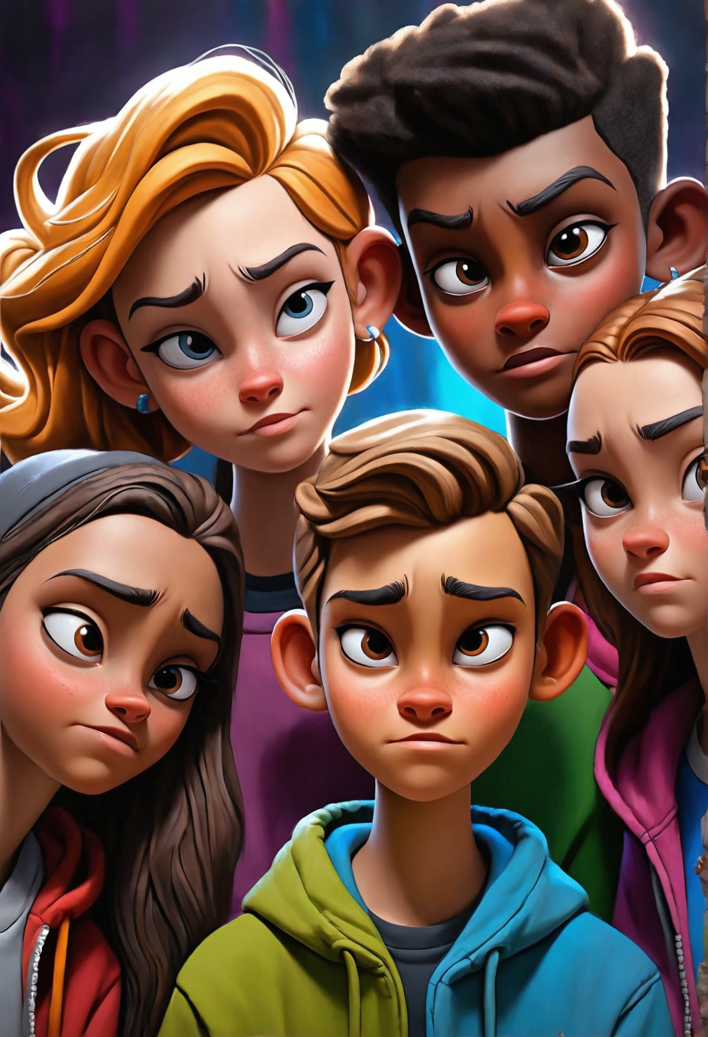 realistic, photorealistic, detailed painting of young people, group of agers, friends, anti-drug campaign, social awareness, vibrant colors, dramatic lighting, powerful emotions, strong message, (best quality,8k,expression,impactful,meaningful,thoughtful,inspirational