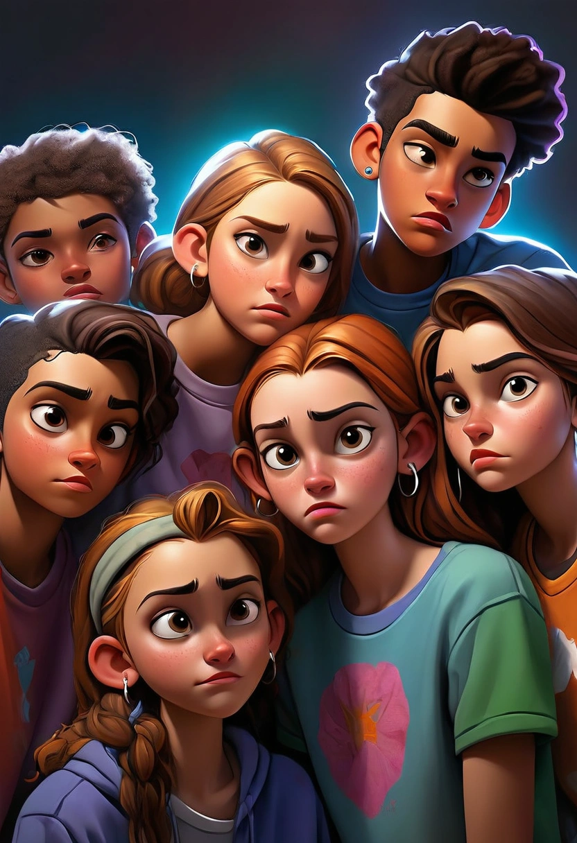 realistic, photorealistic, detailed painting of young people, group of teenagers, friends, anti-drug campaign, social awareness, vibrant colors, dramatic lighting, powerful emotions, strong message, (best quality,8k,expression,impactful,meaningful,thoughtful,inspirational