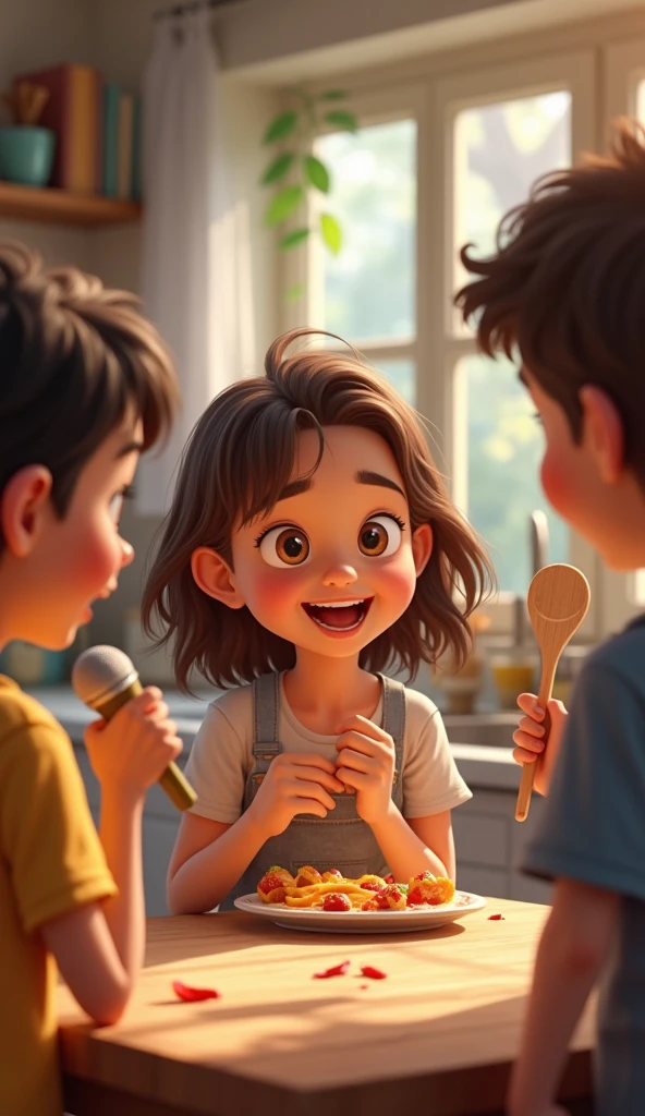 Create a quiz intresting Engaging image where kids asking who is best chef in you home " Mother or Father" 
