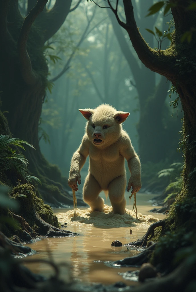 Nude furry in quicksand in the woods