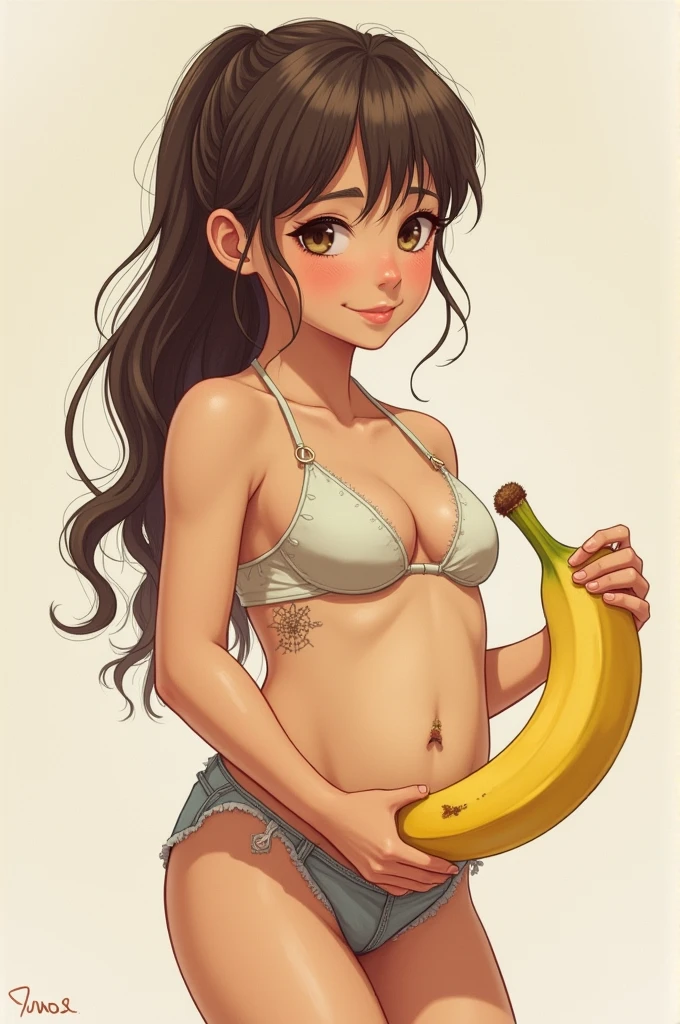 Draw me a picture of a girl inserting a banana into her vagina