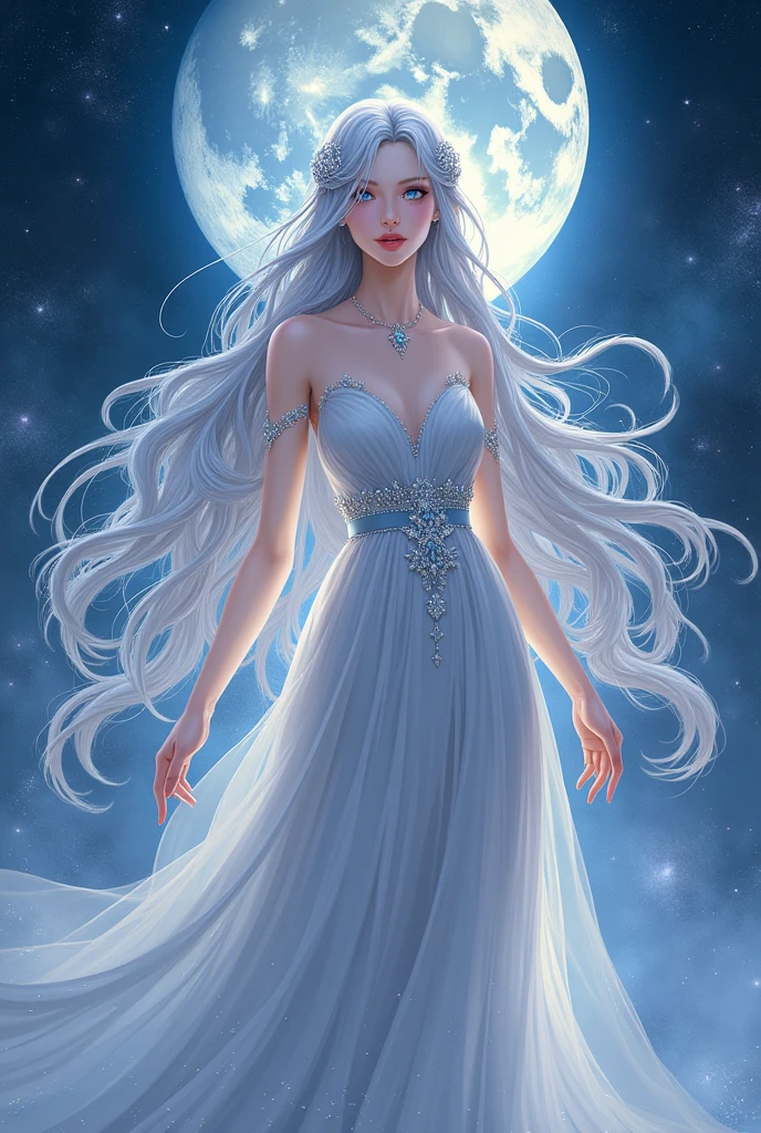 create an anime image of a woman that is the mother of the goddess of moon