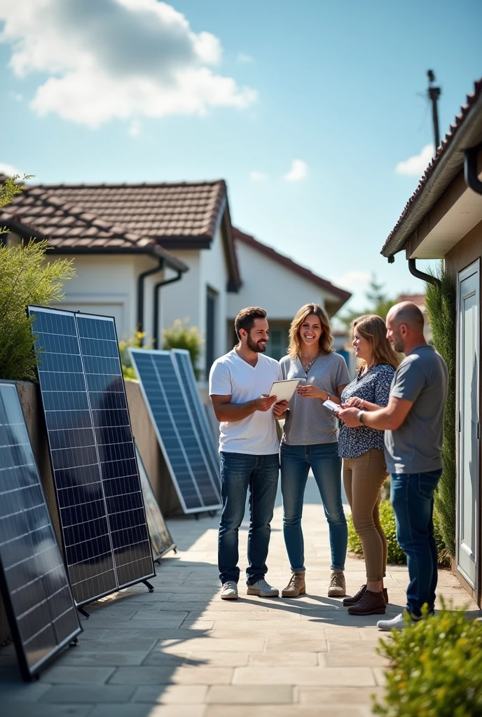 A solar equipment sales promotion where panels for homes are distinguished 