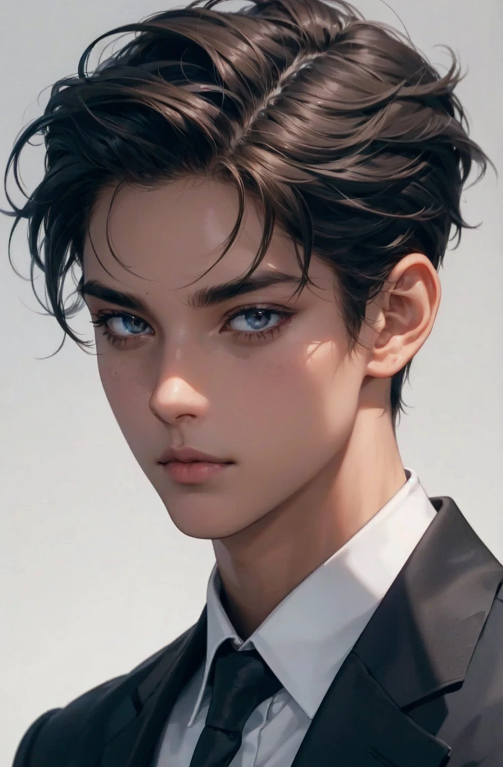 Light brown skin, moon kissed, blue turtle neck, messy hair, brown eyes, frexkles