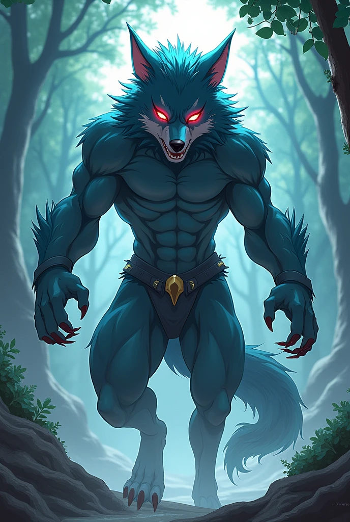 Super wolf human hybrid creature 
Make it more like anime character 