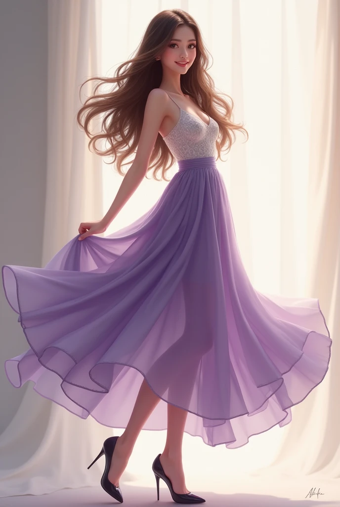 Beautiful Girl,sweet,whole body,High heel,Purple skirt