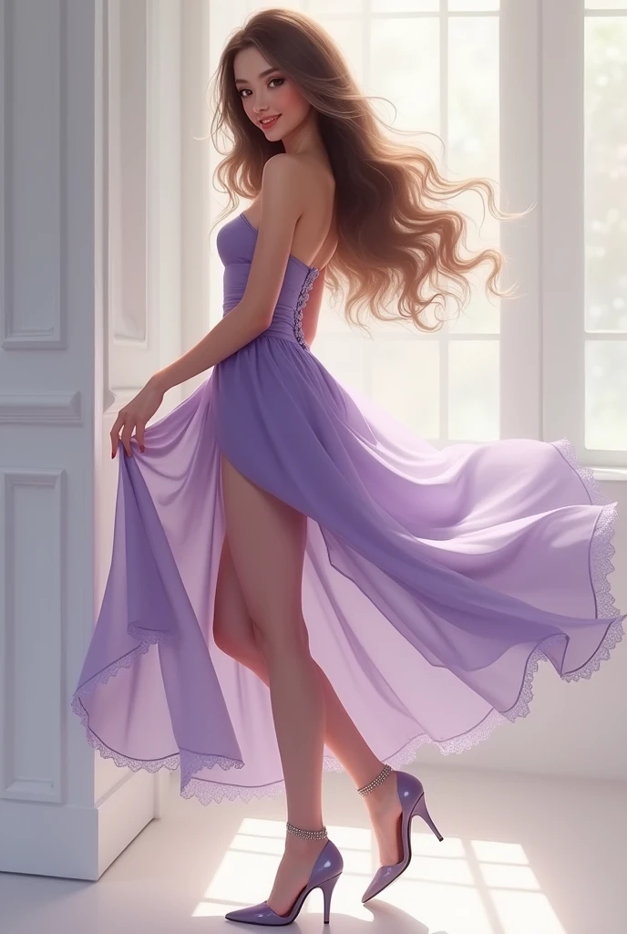 Beautiful Girl,sweet,whole body,High heel,Purple skirt