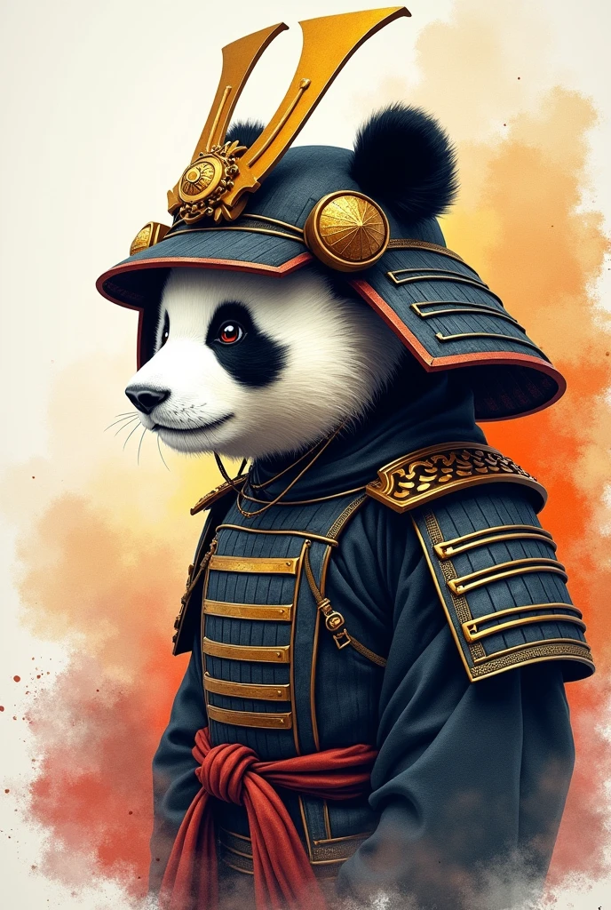 Adorable side pose samurai panda in watercolor and paint with samurai cap