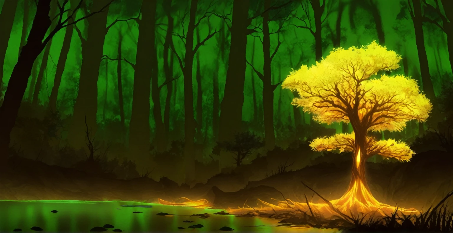 a big glowing tree,night,forest