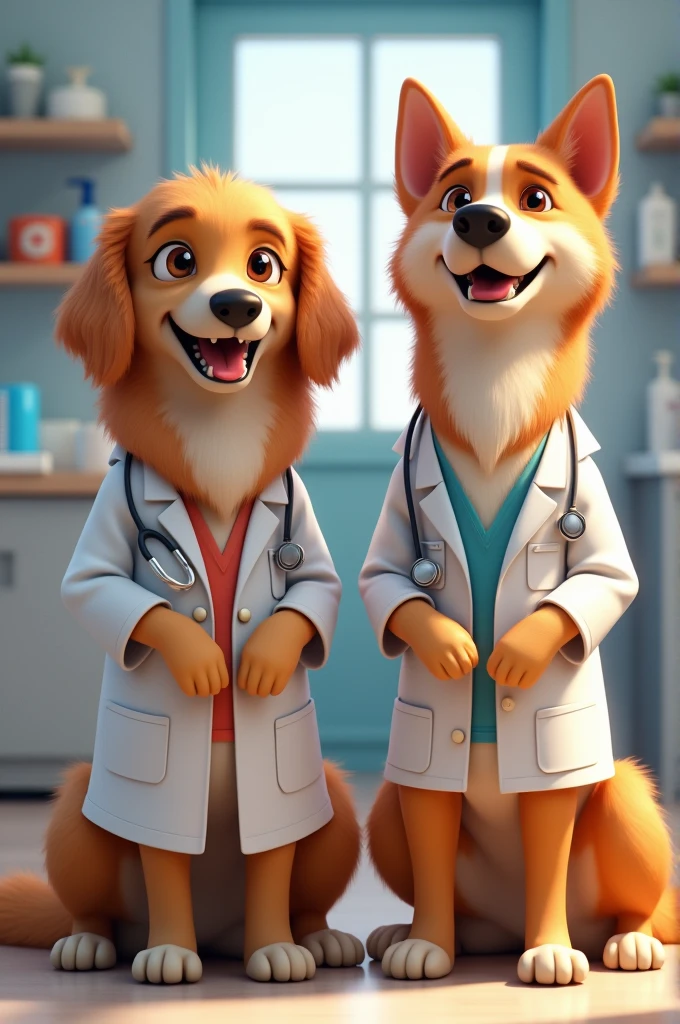 Un golden retriever y un husky rojo veterinarios