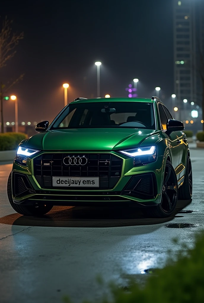 Dark green audi Sq5 with numberplate written DEEJAY EMS