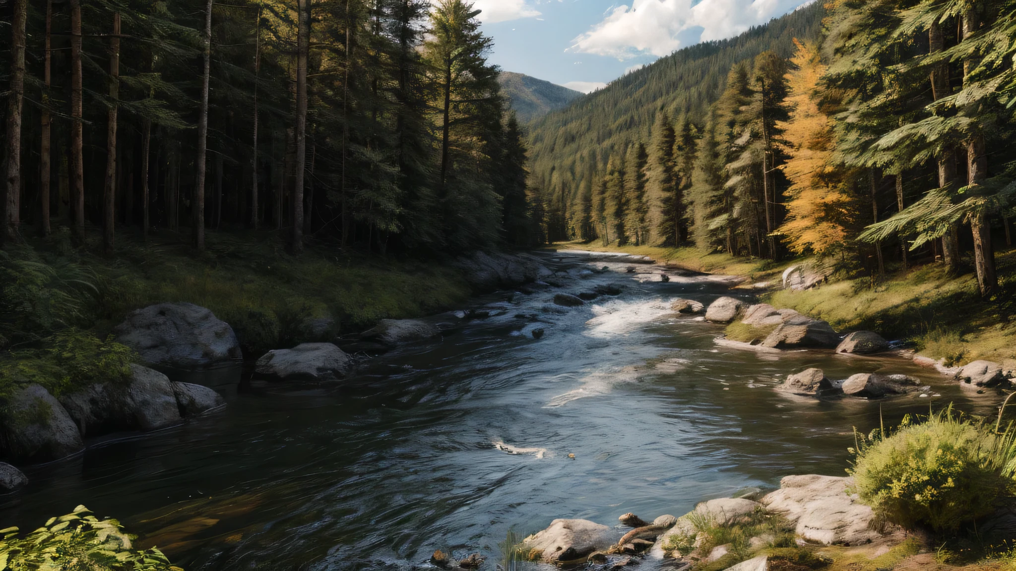 natural scenery with streams and trees