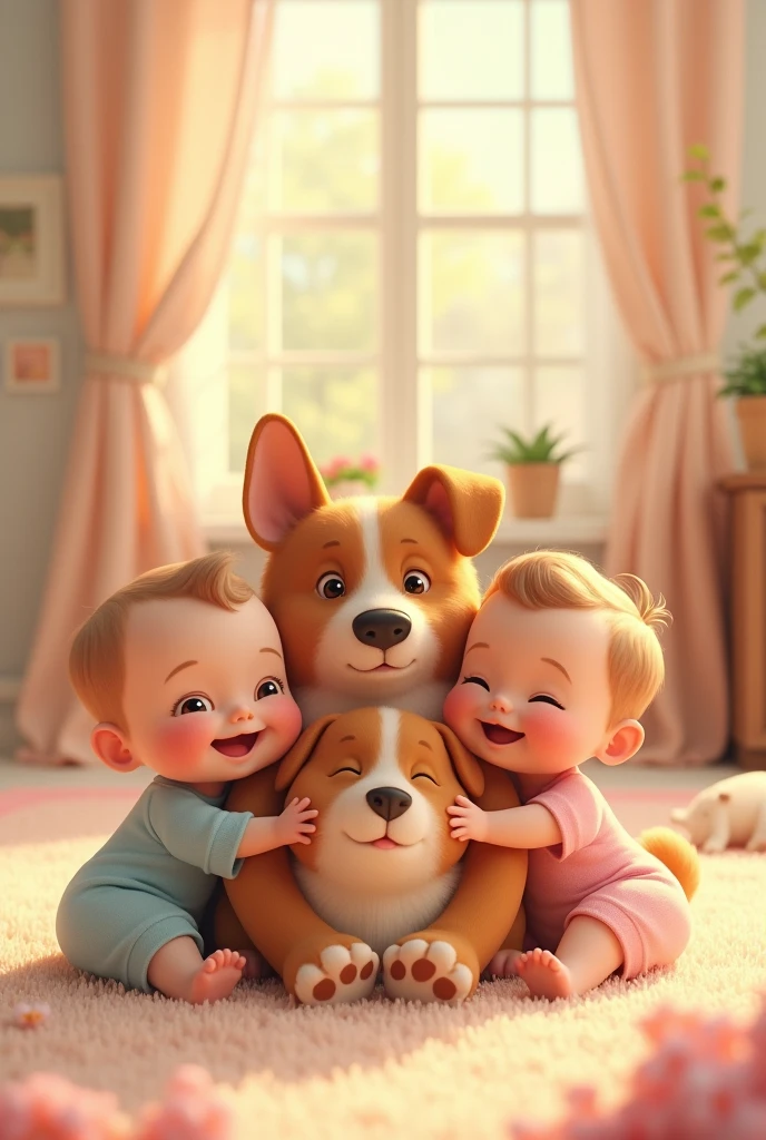 5 cute babies and one dog love family