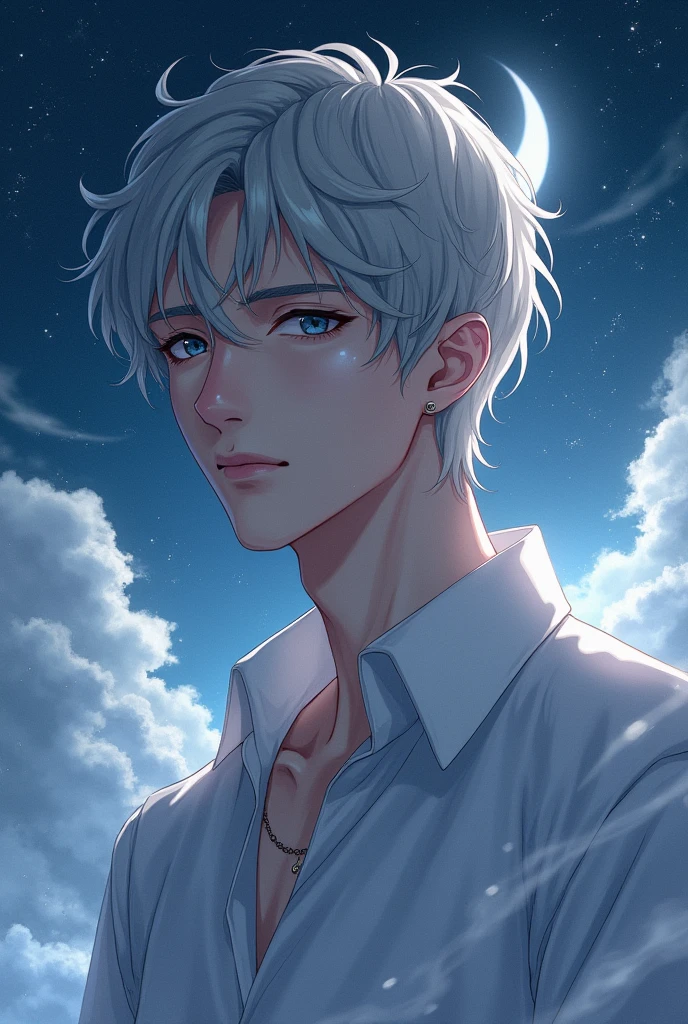 create an anime image of a man that the goddess of the moon