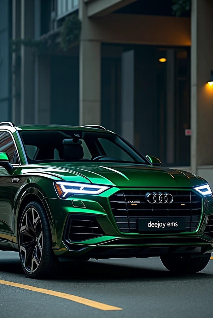 Dark green audi Sq5 with numberplate written DEEJAY EMS