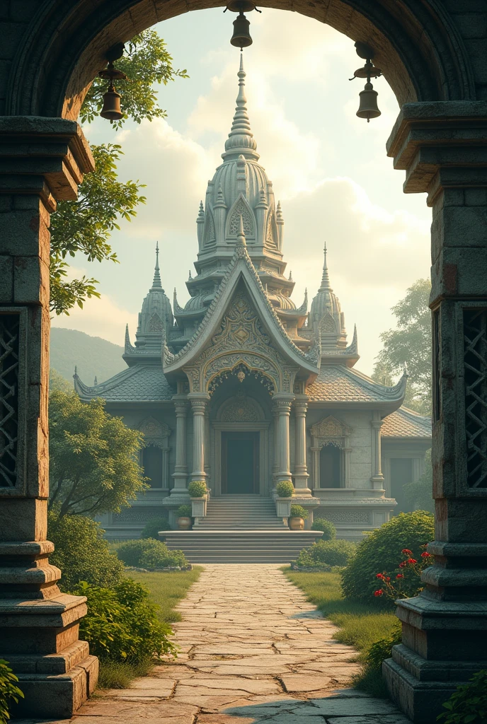 Cut to: मंदिर के घंटों की आवाज़ और एक शांत मंदिर का दृश्य]