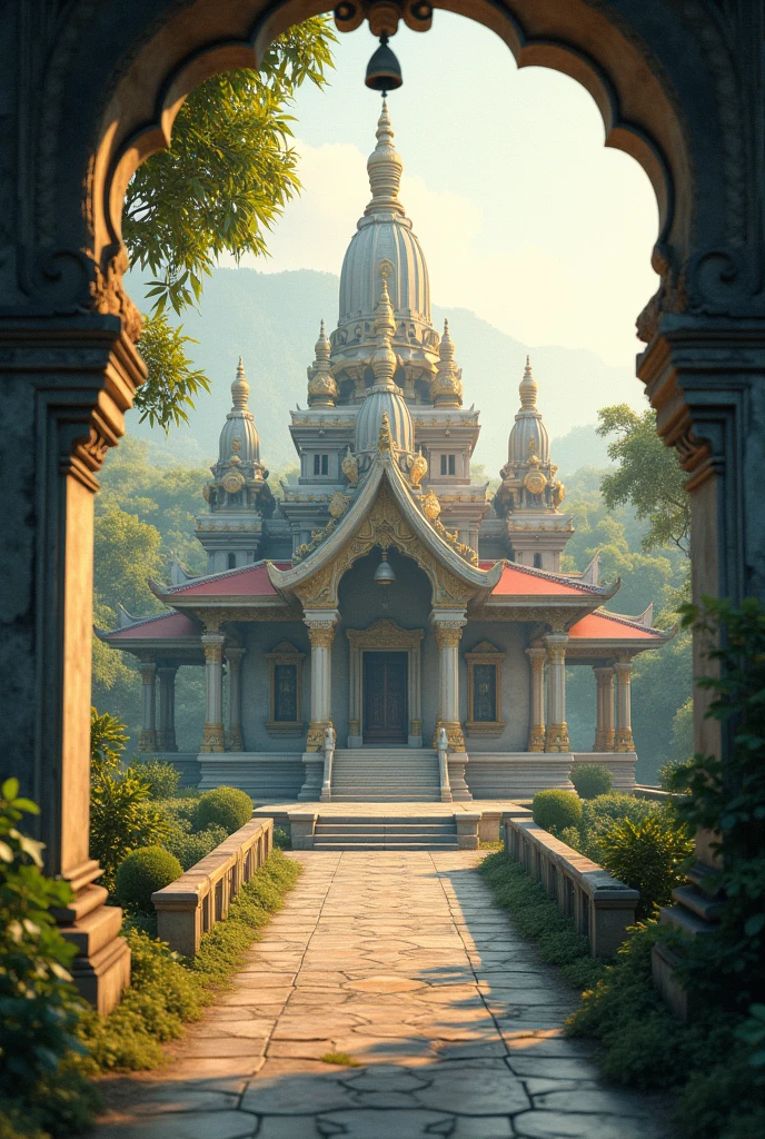 Cut to: मंदिर के घंटों की आवाज़ और एक शांत मंदिर का दृश्य]