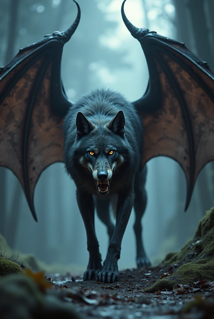 Wolf with bat wings