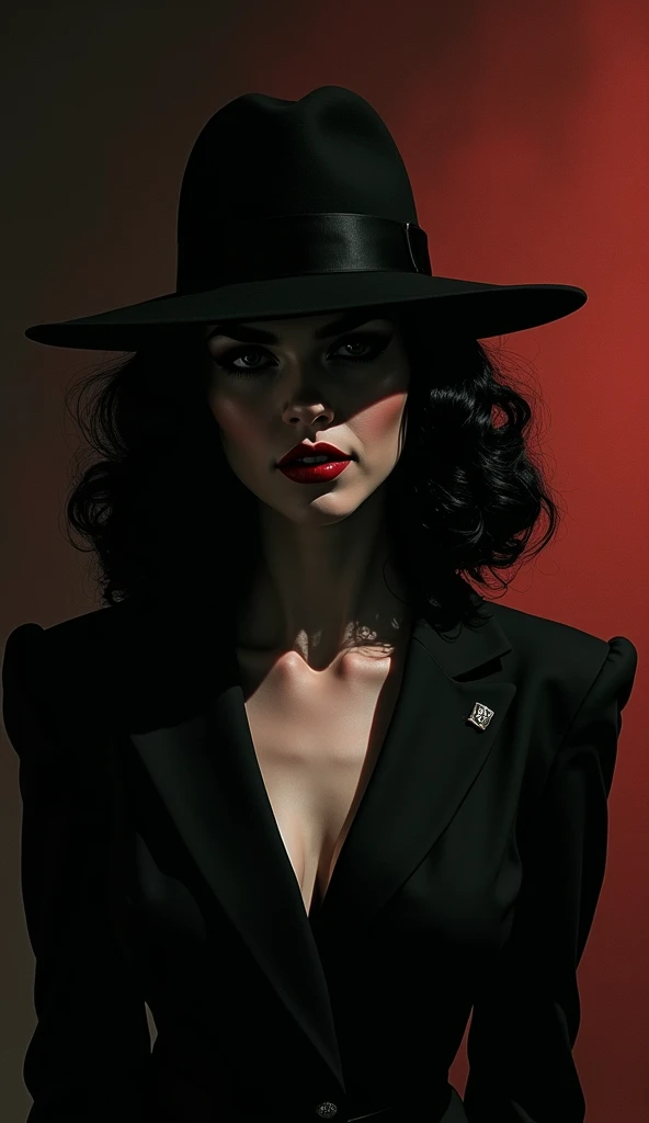 black haired witch and witch hat, of scarce resources, the plan, black stockings, half naked and black suit with red, mostly red