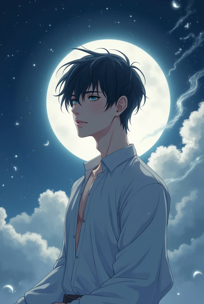 create an anime image of a man that the goddess of the moon
