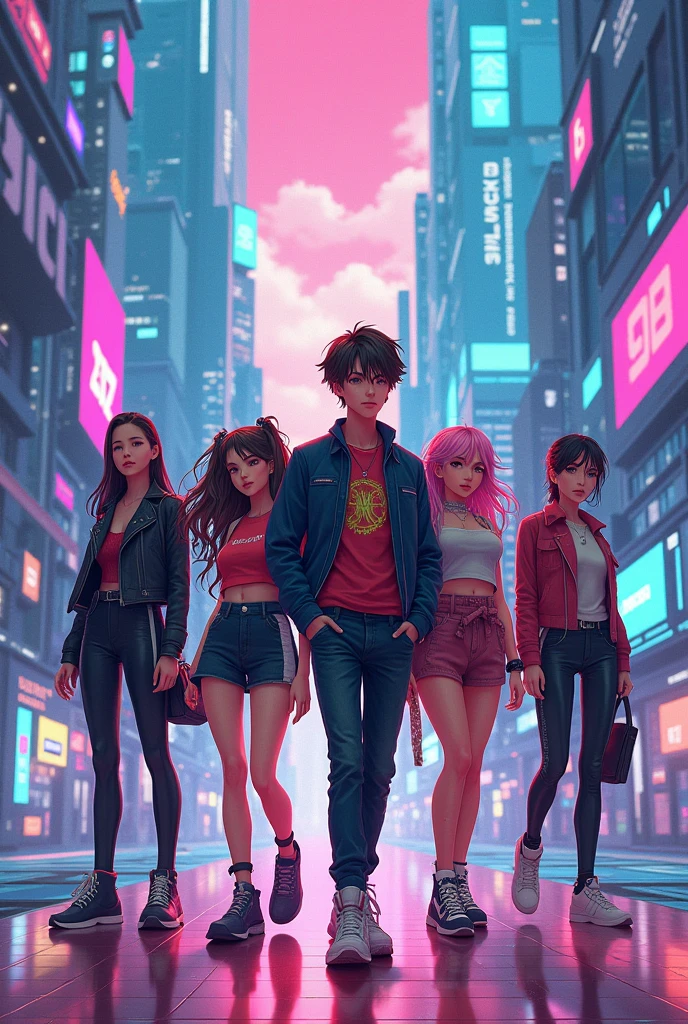 cyber-、cool、cute、、Young people、Future City、colorful、anime、landscape、