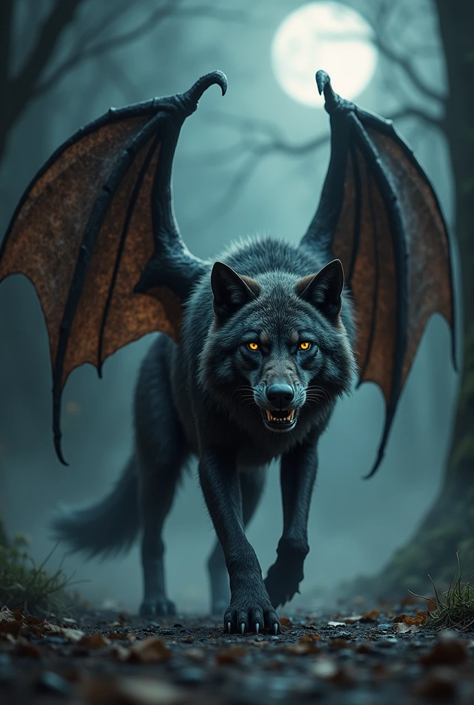 Wolf with bat wings