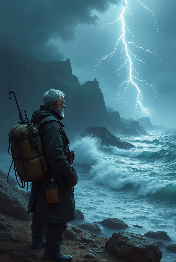 Wuthering waves character shorekeeper wallpaper with a thunderstorm weather in background