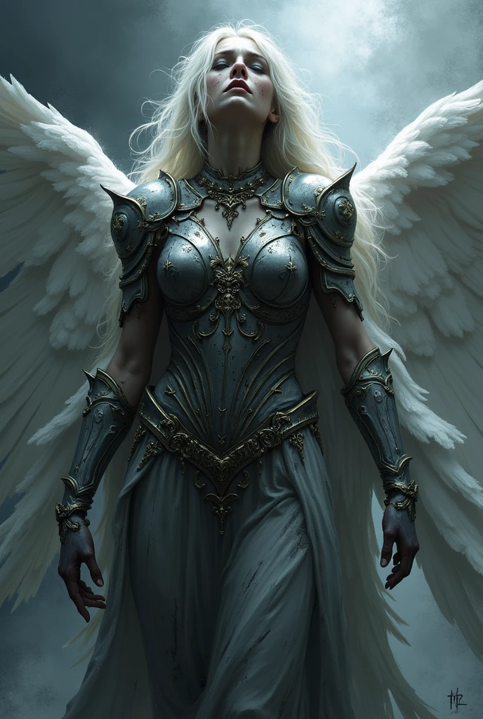Angel Violated by Darkness,A painful expression due to being eaten away by darkness,Armor and clothing damaged,The parts that are in the dark turn black.