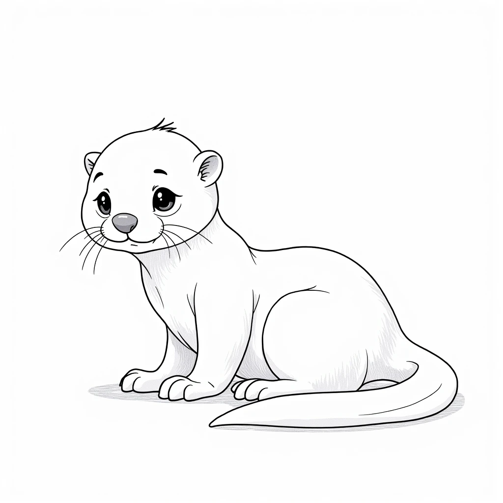 A line drawing of an otter, detailed and clean outlines, minimalistic style, focusing on the natural shape and playful expression of the otter. The image should emphasize the graceful curves and texture of the fur, with a simple and elegant composition. Monochrome, black and white, no shading, suitable for coloring or tattoo design