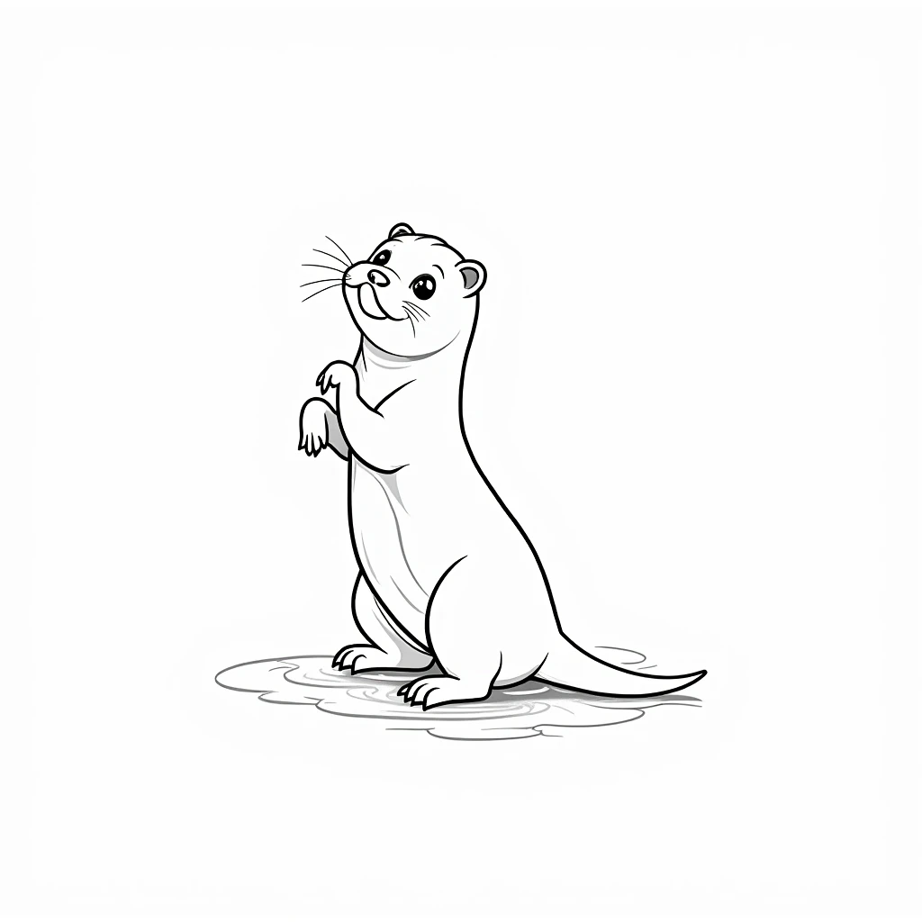 A line drawing of an otter, detailed and clean outlines, minimalistic style, focusing on the natural shape and playful expression of the otter. The image should emphasize the graceful curves and texture of the fur, with a simple and elegant composition. Monochrome, black and white, no shading, suitable for coloring or tattoo design