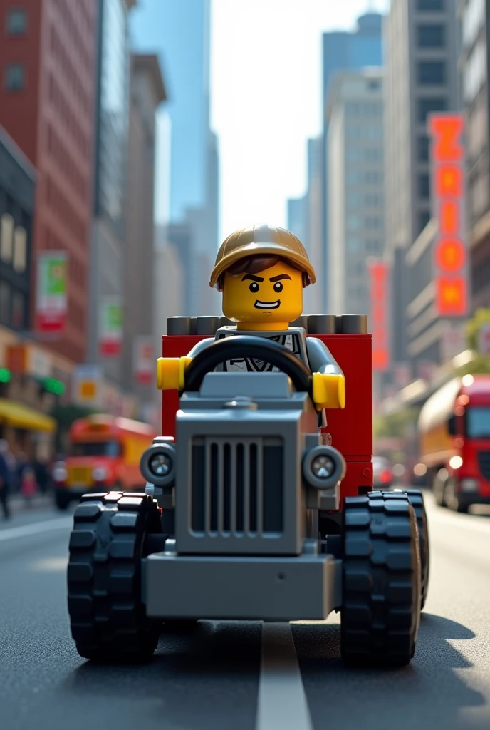 Lego minifig drive truck in the city